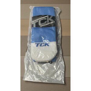 TCK Pro Sport Size Small Columbia Blue Long Knee High Sports Socks White Toe